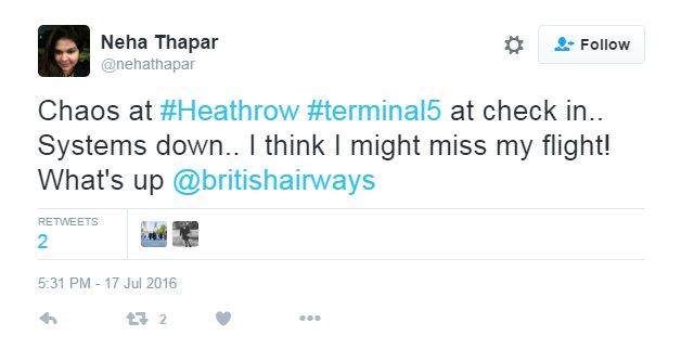 A passenger tweets that she might miss her flight