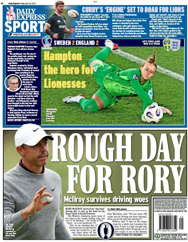 The back page of the Daily Express