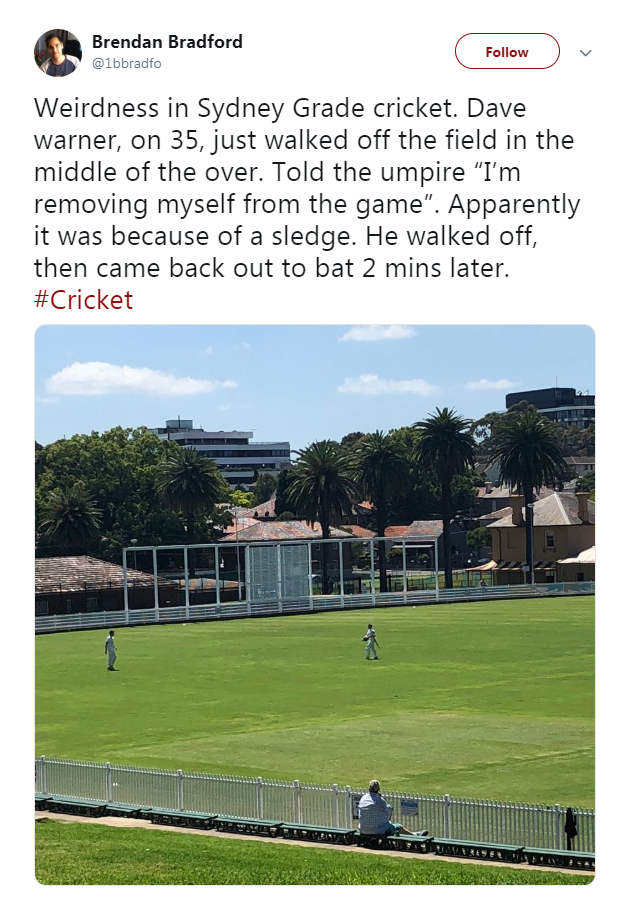 A tweet describing David Warner's departure