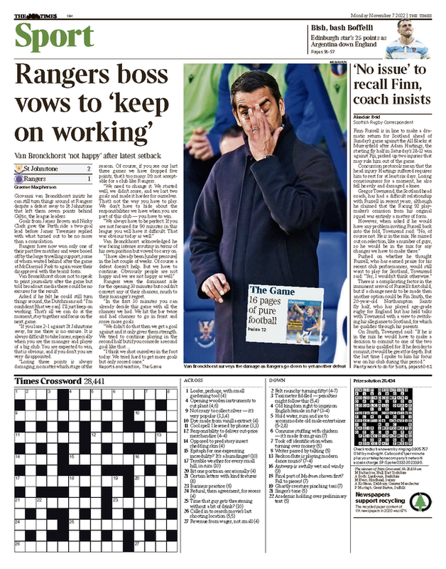 The back page of the Scottish edition of The Times