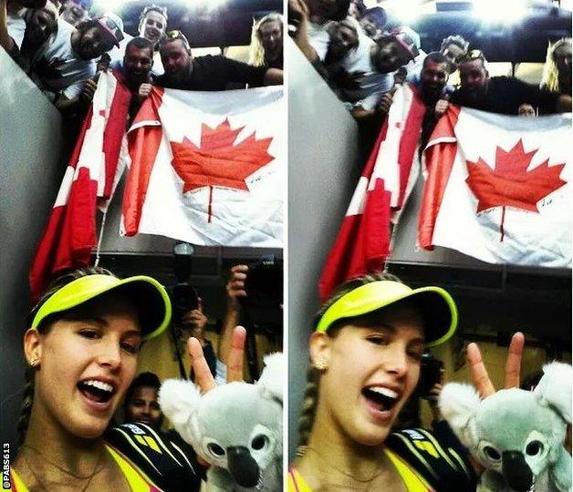 Eugenis Bouchard takes a selfie with Canada fans