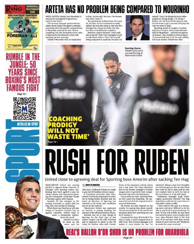 Metro back page: 'Rush for Ruben'