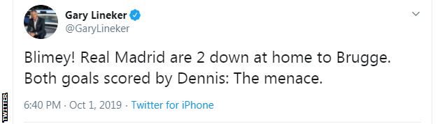 Gary Lineker's tweet about Dennis