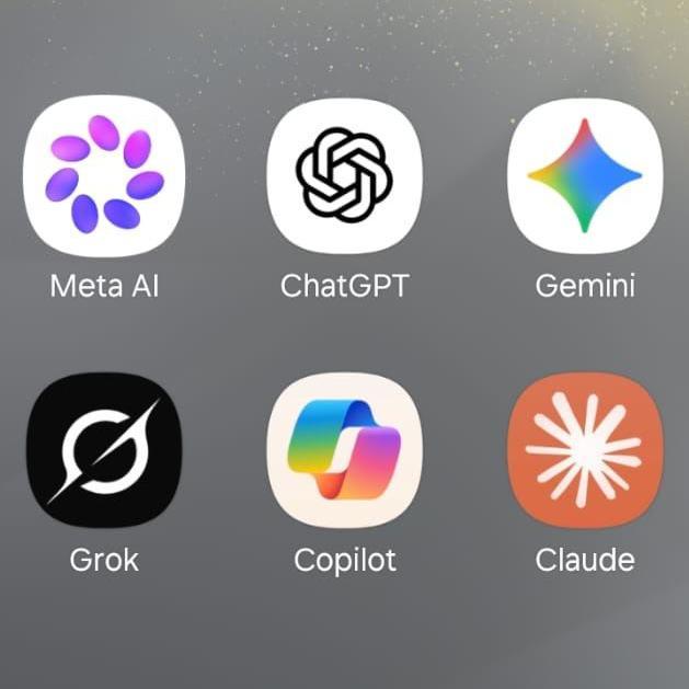 Meta AI, ChatGPT, Gemini, Grok, Copilot, Claude.