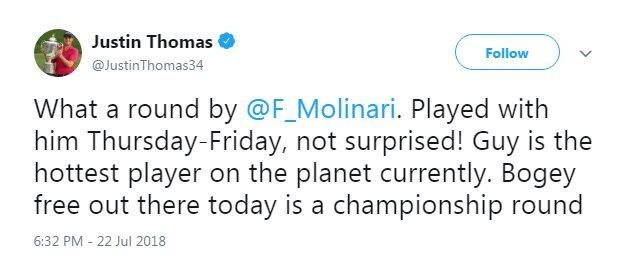 Justin Thomas congratulates Francesco Molinari