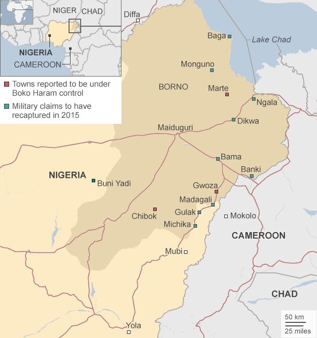 map showing areas under Boko Haram control