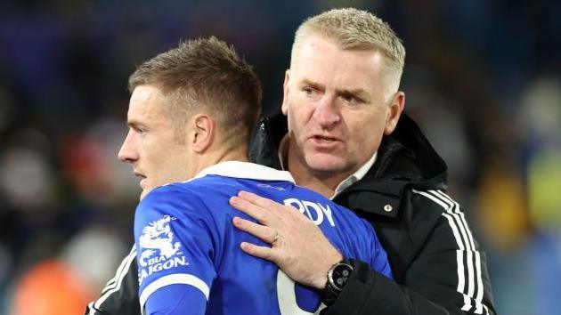 Dean Smith and Jamie Vardy at Leicester