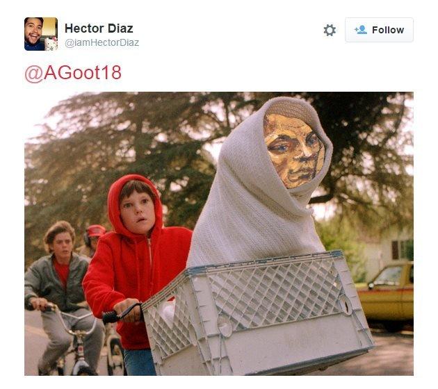 A tweet showing a sketch of Tom Brady pasted on an image from the film E.T.