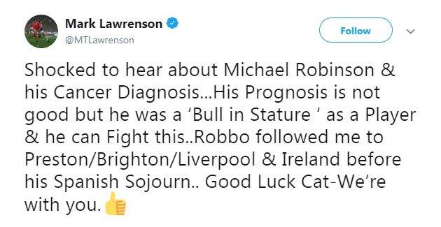 Robinson's former team-mate Mark Lawrenson offered his support