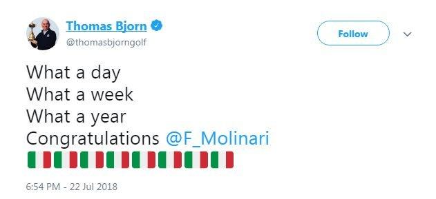 Thomas Bjorn congratulates Francesco Molinari