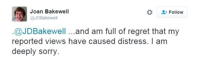 Joan Bakewell: Am full of regret that my reported views have caused distress. I am deeply sorry.