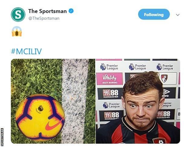 The Sportsman uses Bournemouth midfielder Ryan Fraser's surprised face from an interview on Tuesday next to the computerised image of the ball almost crossing the line.