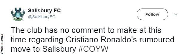 Salisbury FC, who play in the Southern League Division One South & West in the eighth tier of English football and are managed by former Portsmouth striker Steve Claridge, are keeping shtum on a move for Ronaldo.