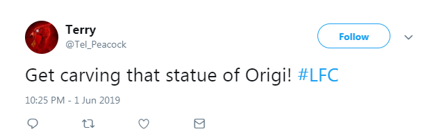 A tweet about building an Origi statue