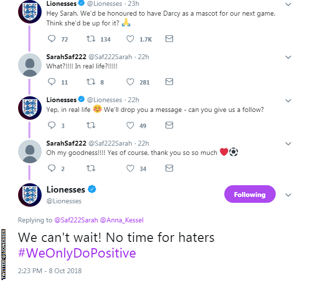 Twitter screengrab of the Lionesses' mascot offer