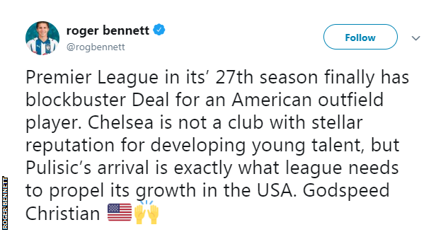 Roger Bennett said Christian Pulisic's move is exactly what the Premier League needs for its growth in America