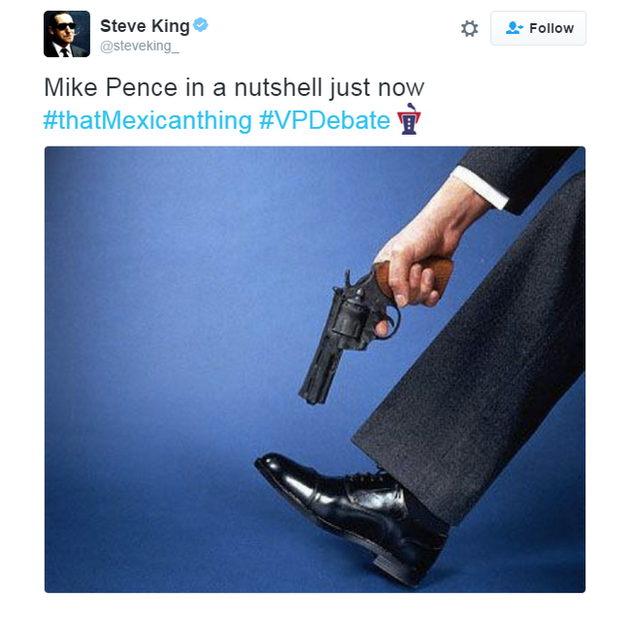 A tweet shows a man about to shoot himself in the foot