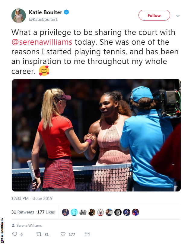 Katie Boulter's tweet