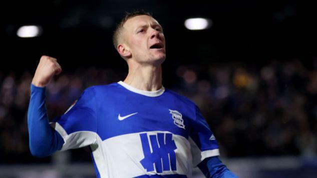 Jay Stansfield celebrates scoring for Birmingham