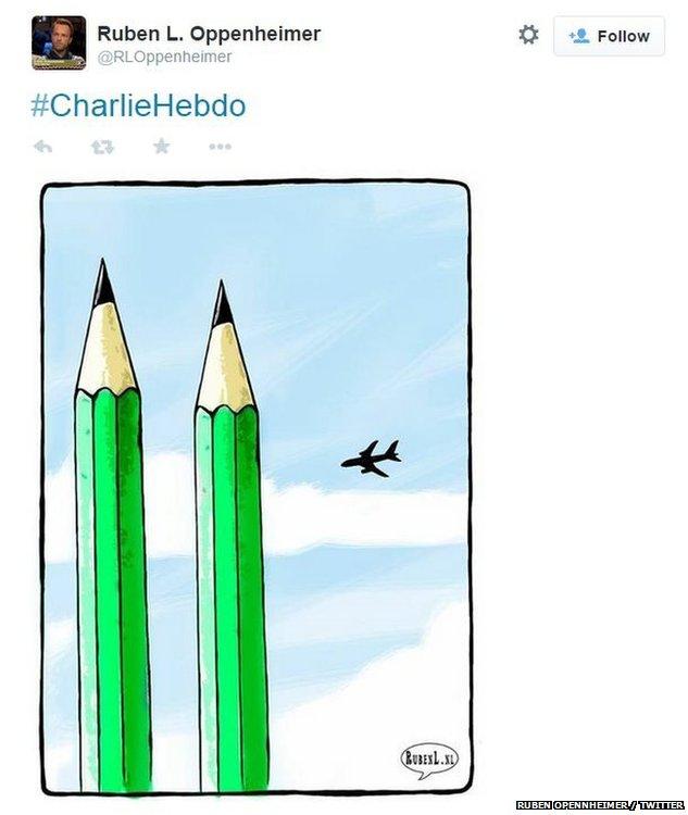 Two pencils represent the Twin Towers attack