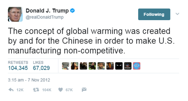 Donald Trump tweet on climate change