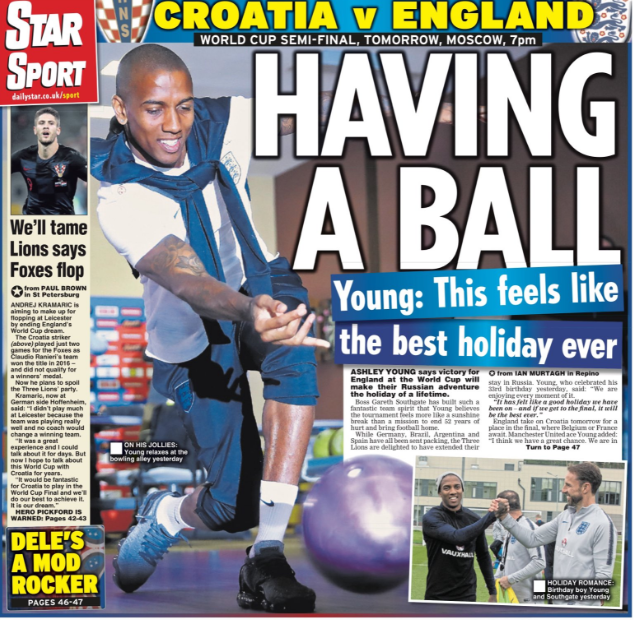 The Star also leads on Ashley Young talking about England's positive spirit