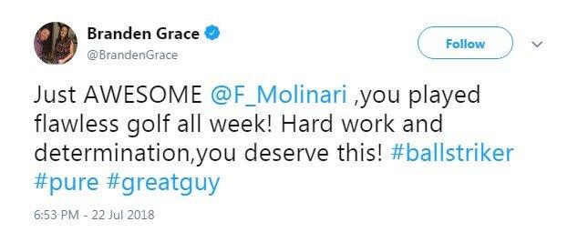 Branden Grace congratulates Francesco Molinari