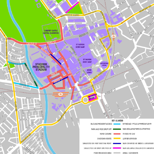 Map of Cardiff's road closures