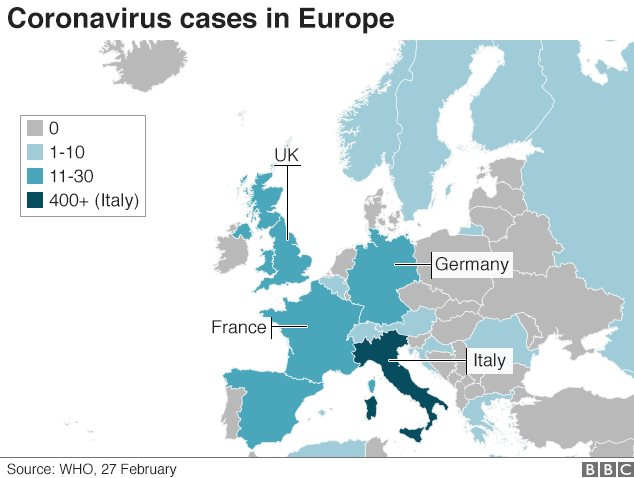 Europe coronavirus map