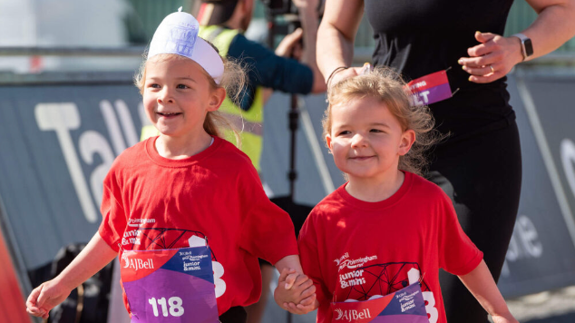 Two girls take part in the mini run at the Great North Run