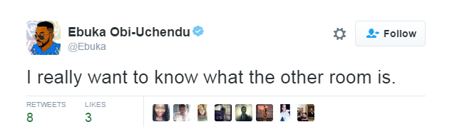 Tweet saying "I really want to know what the other room is".