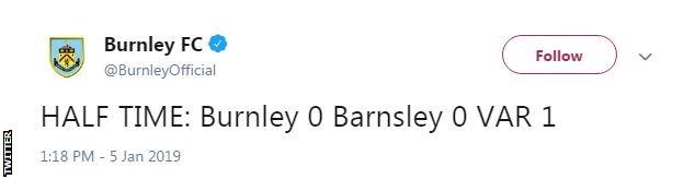 Burnley tweet at half time