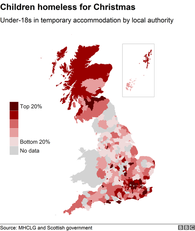 Map showing homelessness by local authority area