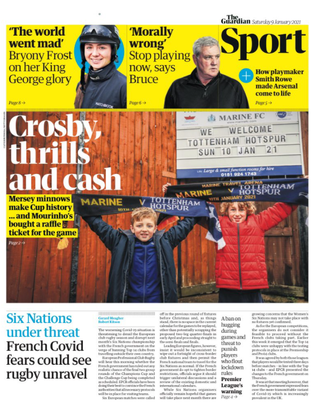 The back page of Saturday's Guardian