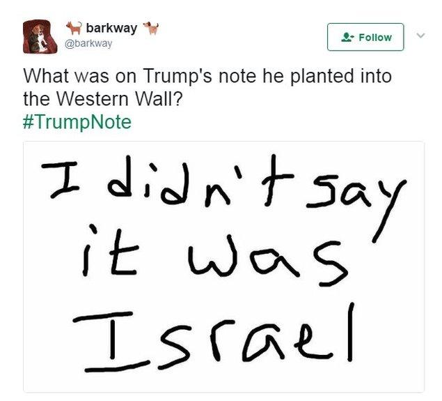 A note saying "I didn't say it was Israel"