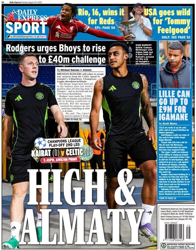 The back page of the Scottish Daily Express on 260825