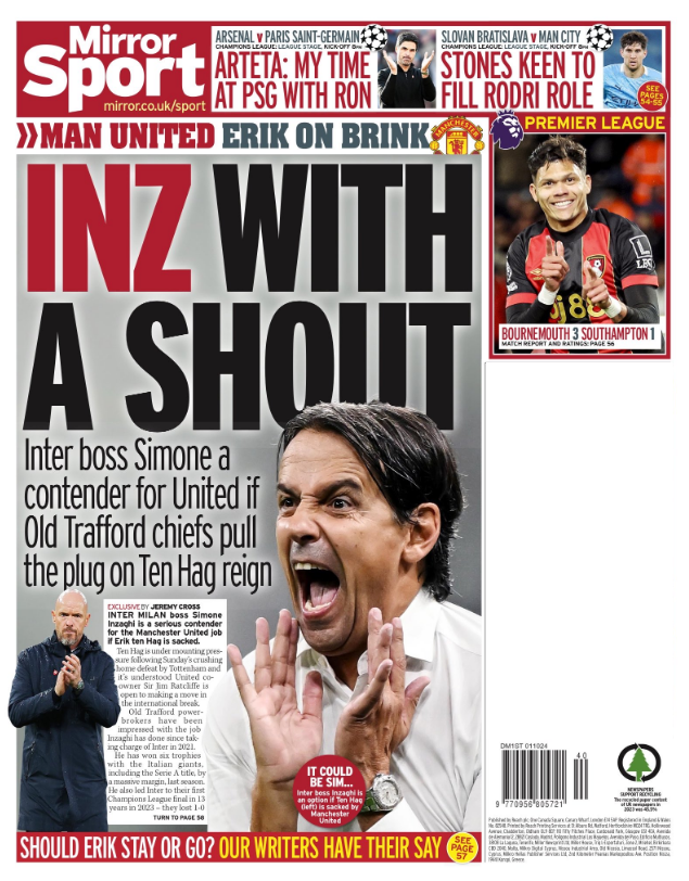 Back page of the Daily Mirror