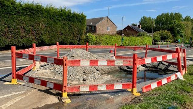 Burst water main in Newport, East Yorkshire