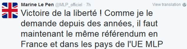 Marine Le Pen's tweet (in French)