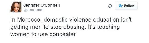 Jennifer O'Connell tweets: "In Morocco, domestic violence education isn't getting men to stop abusing. It's teaching women to use concealer."