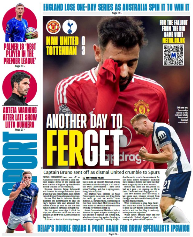 Back page of the Metro on 30 September 2024