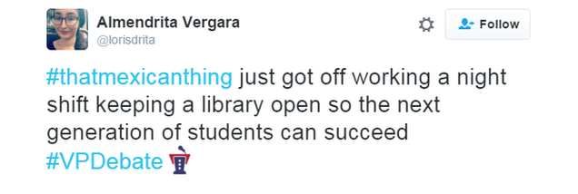 A tweet highlighting the benefits of immigration in the US: "I just got off a night shift, keeping the library open so the next generation of students can succeed