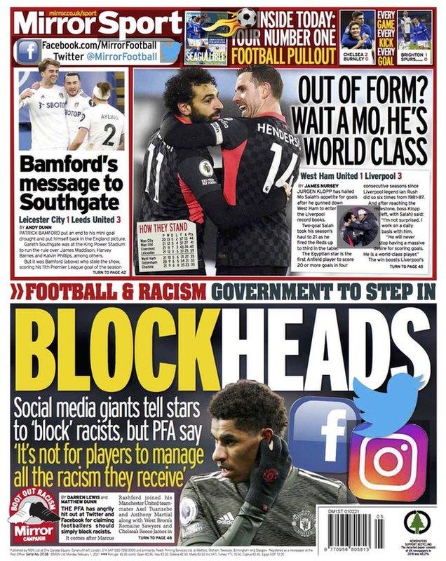 The back page of the Daily Mirror
