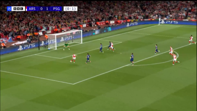 Gianluigi Donnarumma's save from Arsenal's Leandro Trossard - picture one in a sequence of three