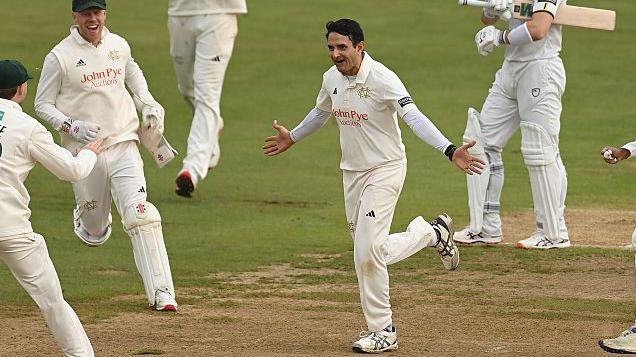 Mohammad Abbas celebrates after taking a wicket for Nottinghamshire last season