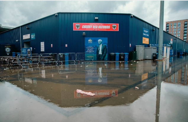 Flooded AFC Wimbledon stadium exterior