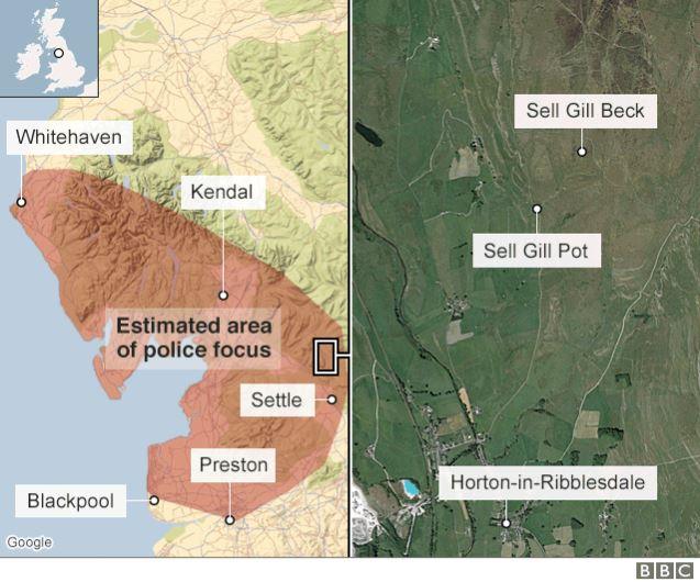 Map of where she was found and where the police are focusing inquiries