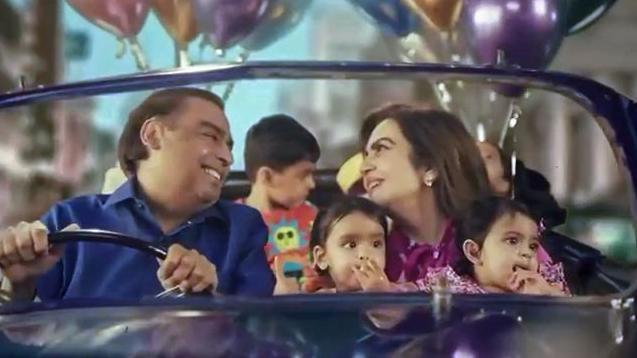 A video of Mukesh Ambani and wife Nita Ambani with their grandchildren played during the sangeet ceremony