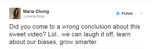 A tweet that reads: Did you come to a wrong conclusion about this sweet vide? Lol... we can laugh it off, learn about our biases, grow smarter