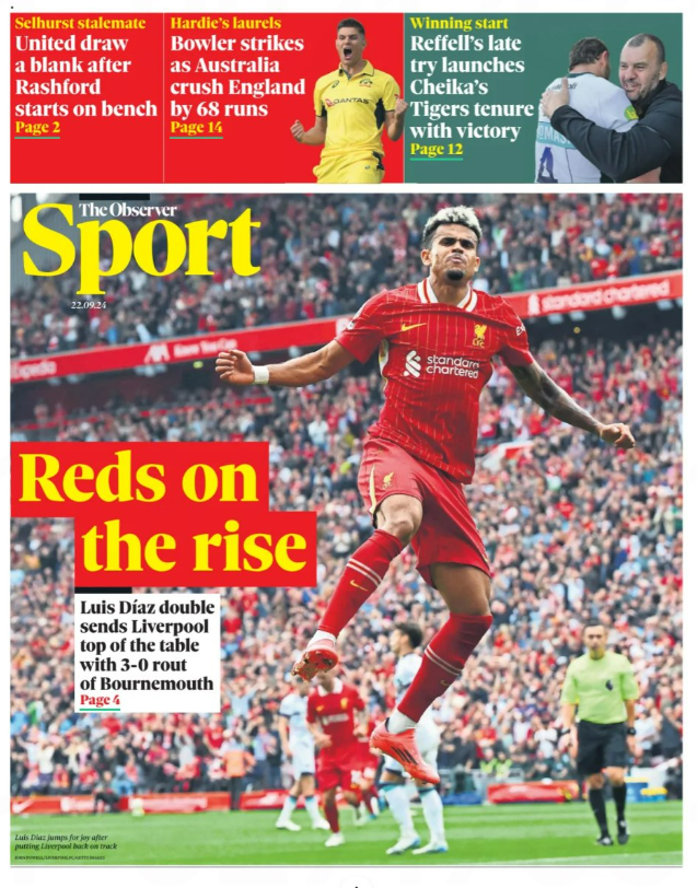 Sports page of the Observer